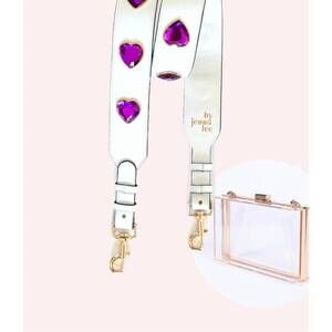 NEW BY JENNA LEE women's crystal heart bag strap in white + purple hearts
